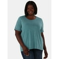 thumbnail image 2 of Terra & Sky Women's Plus Size Step Hem Tee with Short Sleeves, 2-Pack, Sizes 0X-5X, 2 of 7