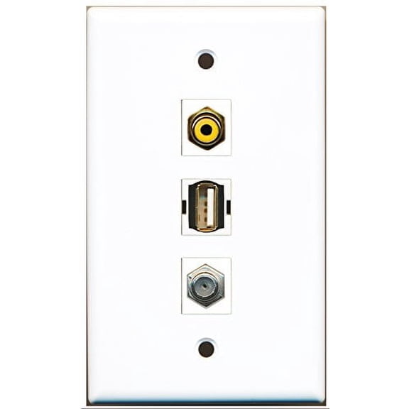 RiteAV - 1 Port RCA Yellow and 1 Port Coax Cable TV- F-Type and 1 Port USB A-A Wall Plate