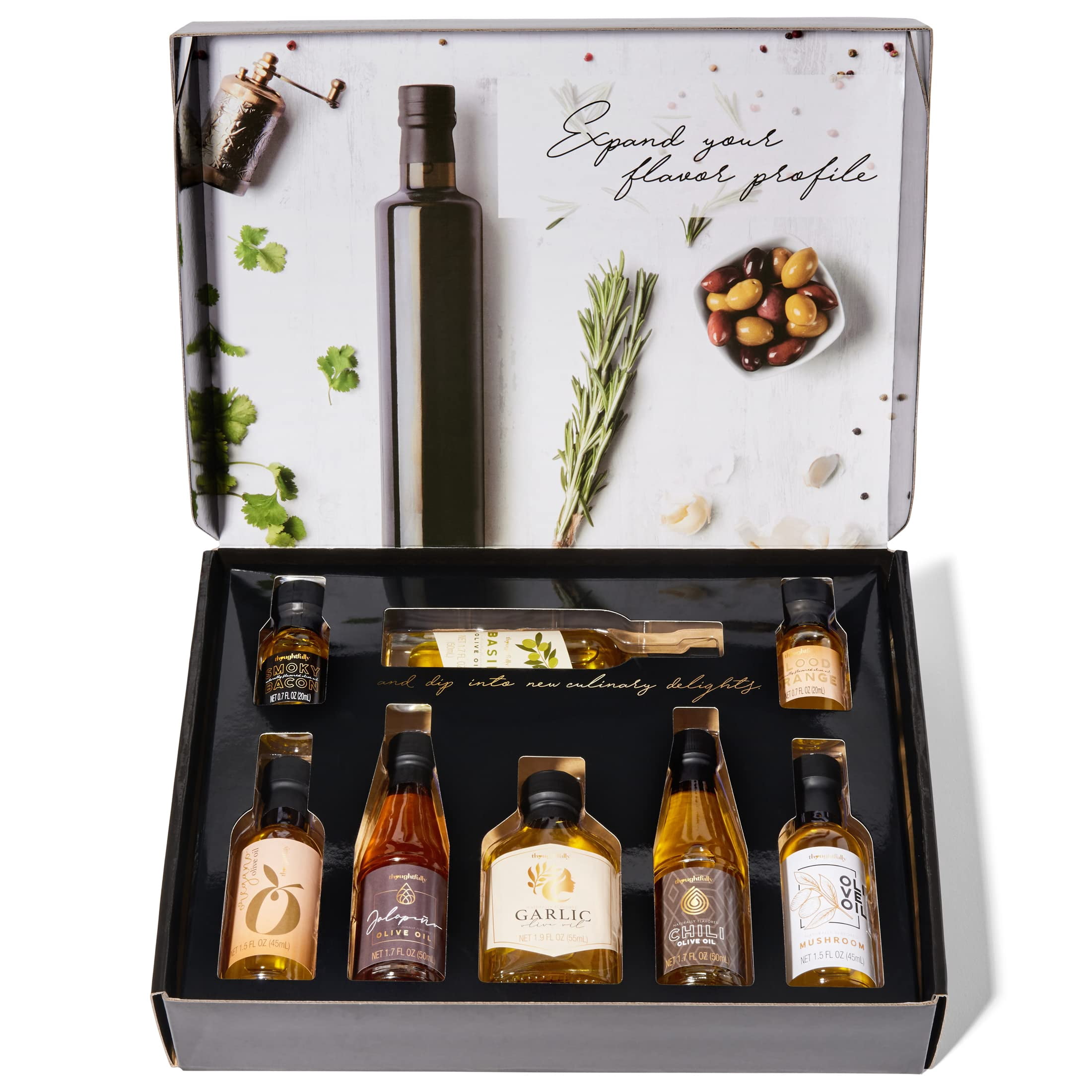 Thoughtfully Gourmet Flavored Extra Virgin Liquid Olive Oil Gift Set, Cold-Pressed, 8 Count