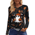thumbnail image 5 of Womens Long Length Sleeve Tops Funny Ghost Pumpkin Spider Graphic Tee Pumpkin Print Festive Autumn Top, 5 of 6
