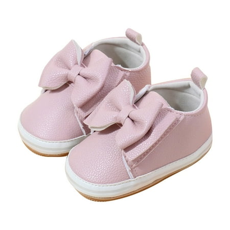 Loliuicca Baby Girl Synthetic Leather Flats Infant Bow First Walker Crib Shoes