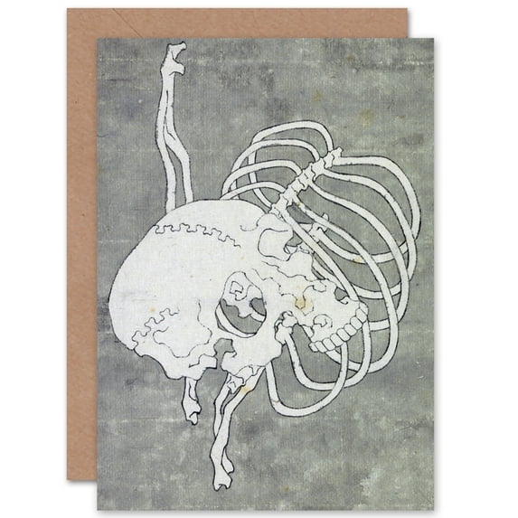 Hokusai Skull Rib Cage Macabre Japanese Painting Fine Art Greetings Card Plus Envelope Blank inside