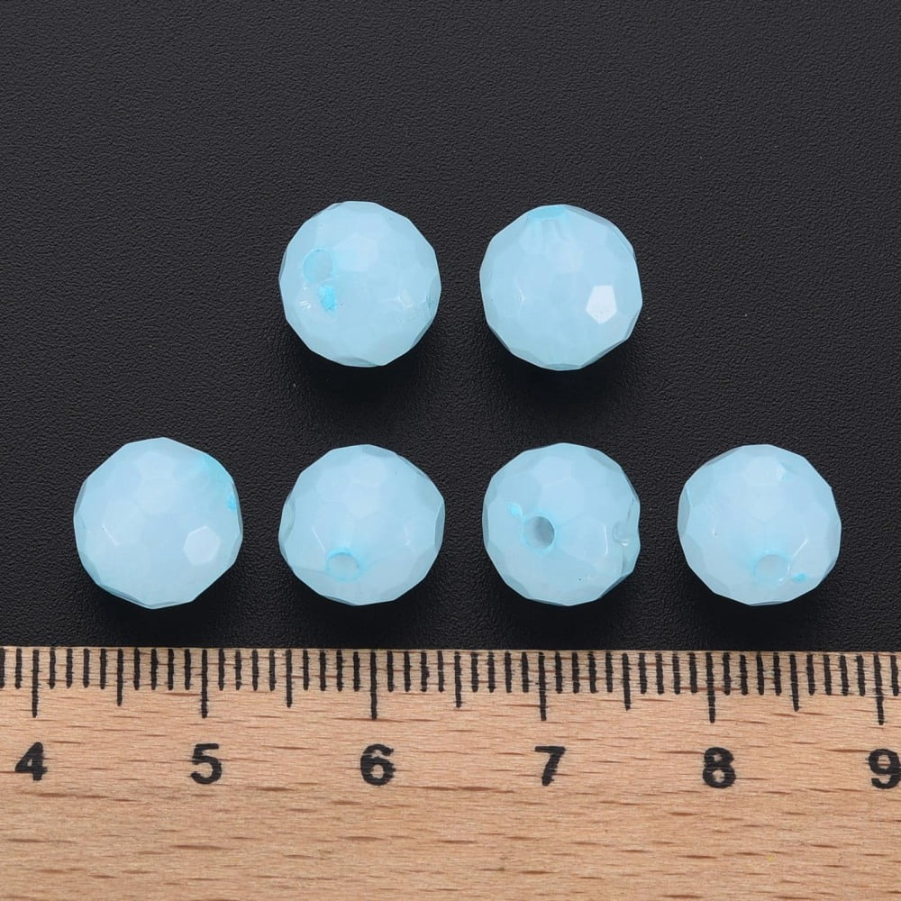 Imitation Jelly Acrylic Beads Faceted Round Light Sky Blue 10x9.5mm Hole: 1.8mm about 890pcs/500g