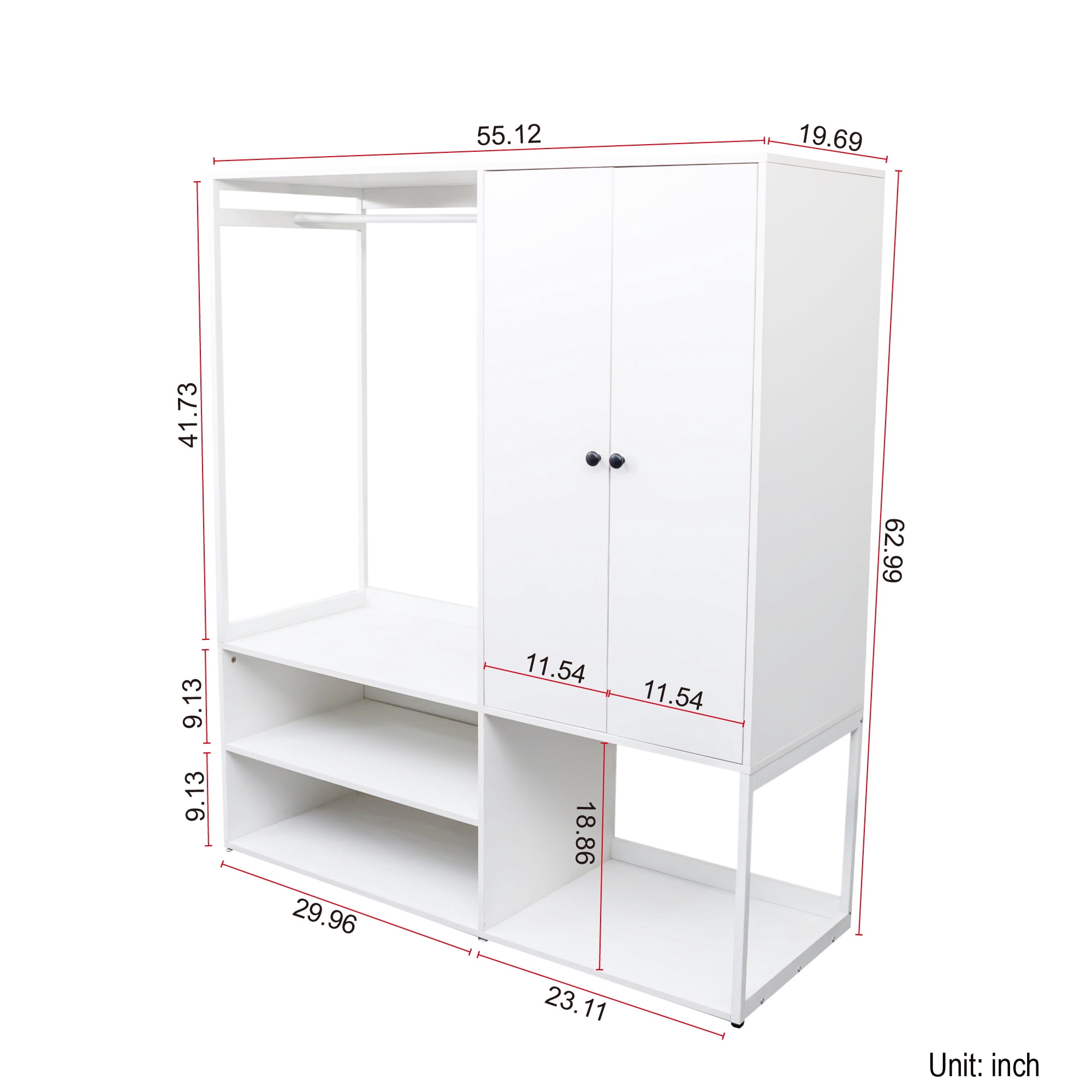 Wardrobe Closet, White Cabinet with Shelves, High wardrobe with 2 Doors with Hanging Rod for Bedroom, Living/Laundry Room