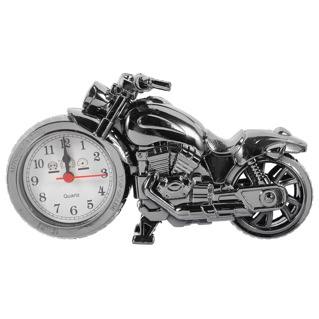 Reloj despertador de motocicleta de estilo antiguo vintage de lujo, regalo único para niños amantes del motor (oro negro, color de rueda aleatorio)