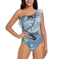 thumbnail image 4 of Daiia Winter Reindeer In Snowy Mountains Women's One Piece Swimsuits Personalized One Shoulder Swimwear Asymmetric Ruffle Bathing Suits-Small, 4 of 8