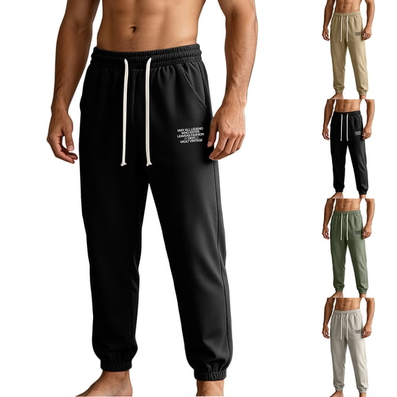 Mens Casual Pants Joggers Drawstring Tapered Sports Pants Hiking Outdoor Jogging Sweatpants Pants Big and Tall Size S-4XL Khaki