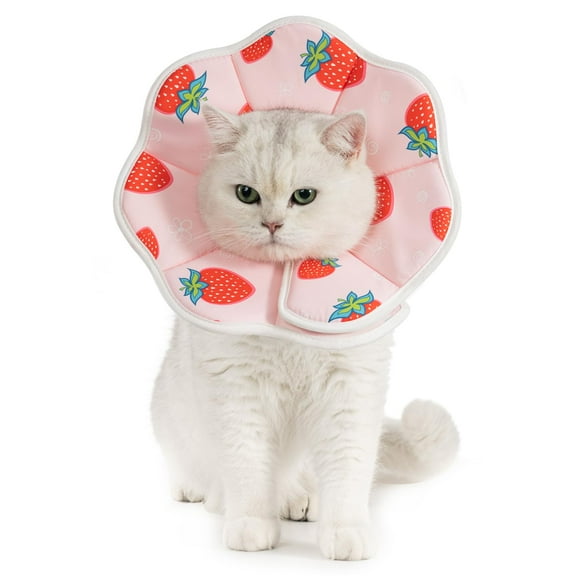 Avont Soft Cat Recovery Cone Collar, Adjustable Lightweight Kitten E-Collar for Small Dogs, Comfortable Neck Donut Stop Licking Scratching After Surgery -Strawberry(M)