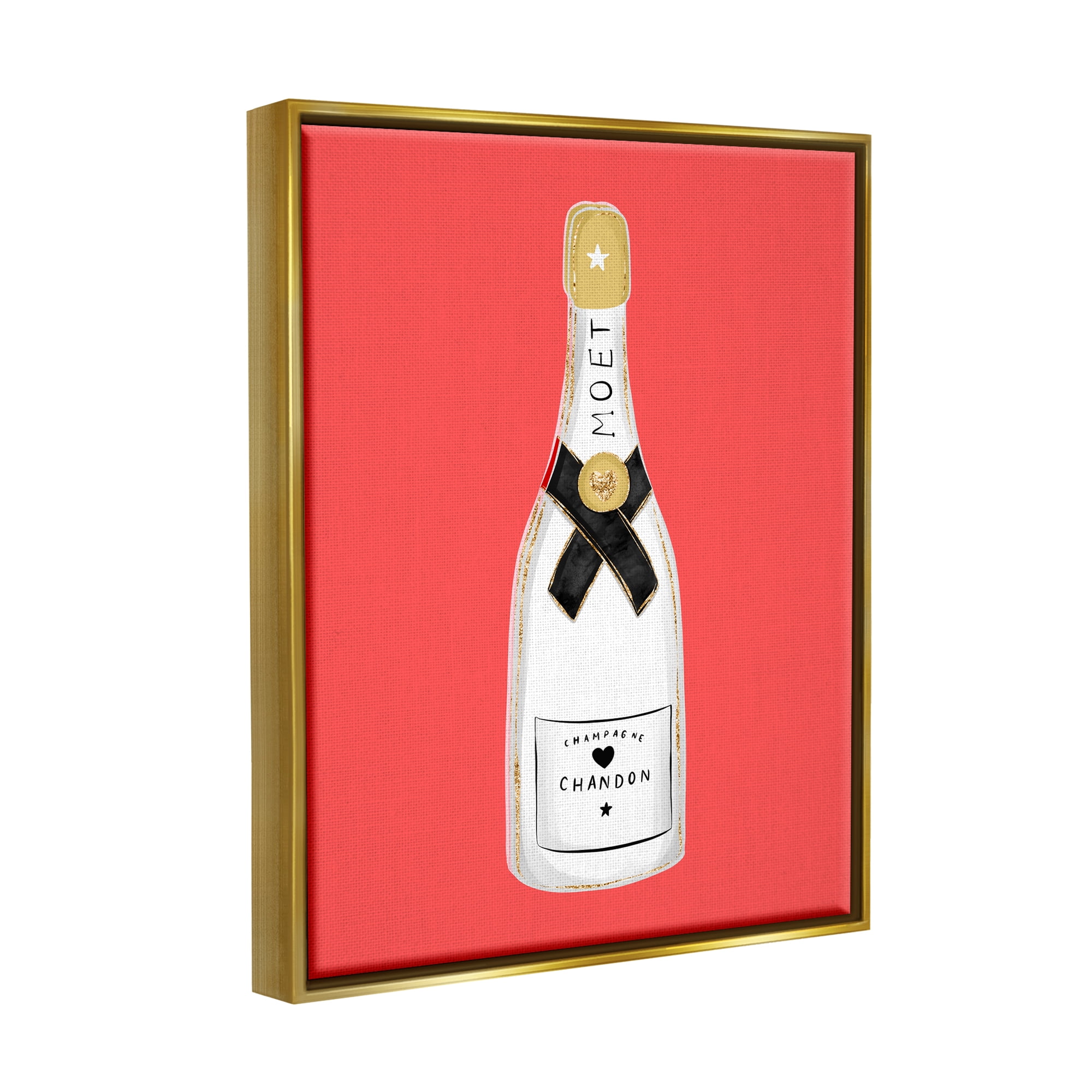 Stupell Industries Champagne on Red Food & Beverage Painting Gold Floater Framed Canvas Art Print Wall Art, 25 x 31