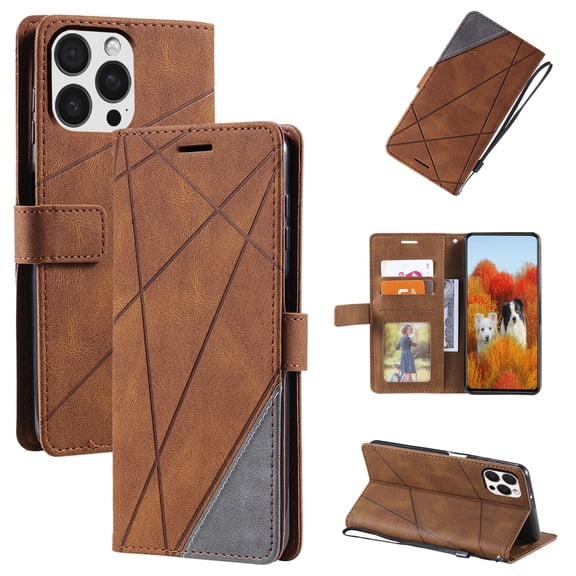 Wallet Case For iPhone 13 Pro,Magnetic Clasp RFID Blocking Credit Card Holder with Lanyard,Premium PU Leather Folio Flip Kickstand Shockproof Retro Case For iPhone 13 Pro,Brown