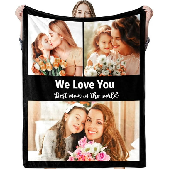 Custom Blanket with Photo Personalized Picture Flannel Blanket Customized Happy Birthday Gifts for Women Men Dad Mom Wife Husband Grandma Grandpa Sister Daughter Son Best Friend Blankets