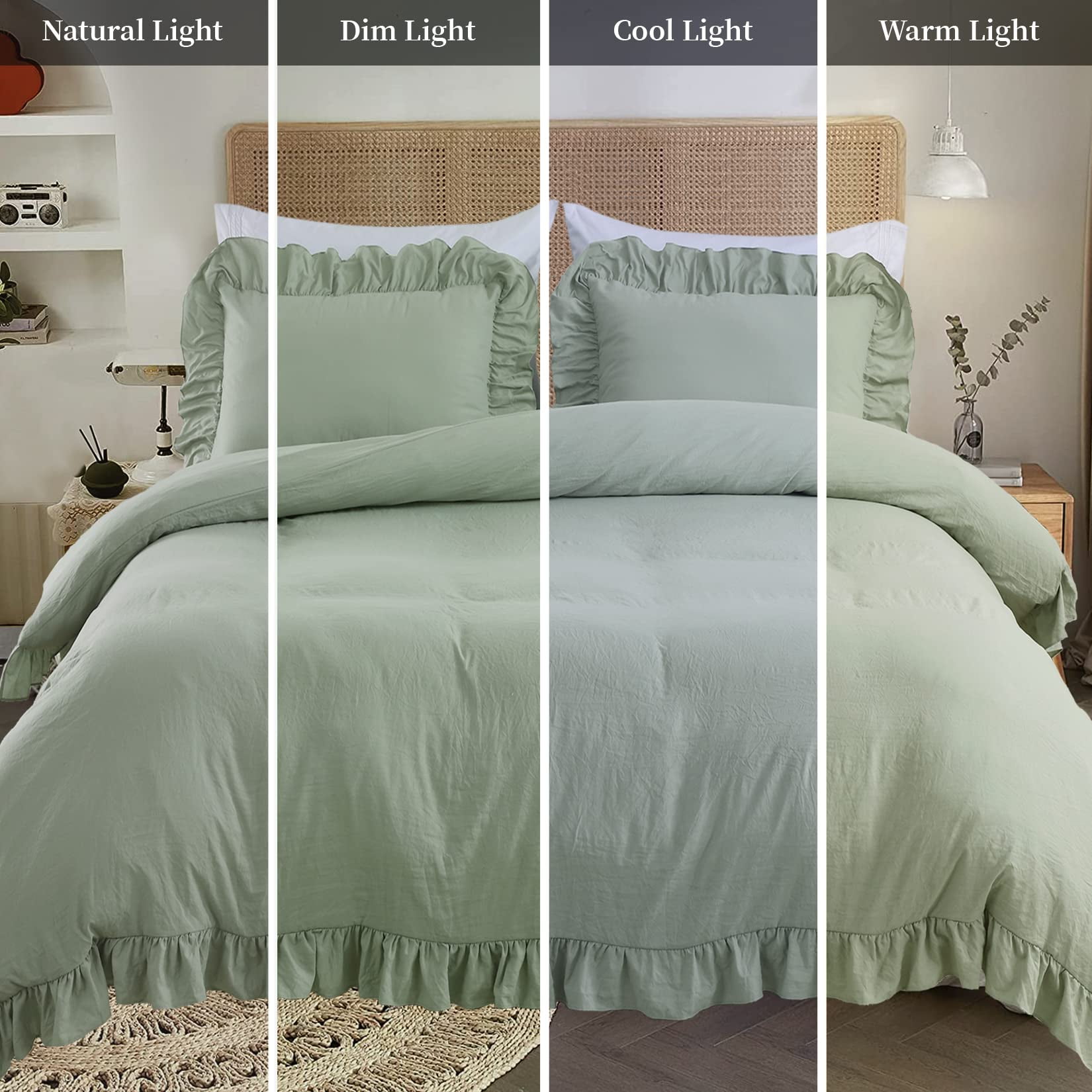 Ruffled Duvet Cover Twin/Queen/King Size, 3 Pieces Soft Washed Microfiber Duvet Cover Set, Shabby Chic Home Bedding Duvet Covers with Button Closure