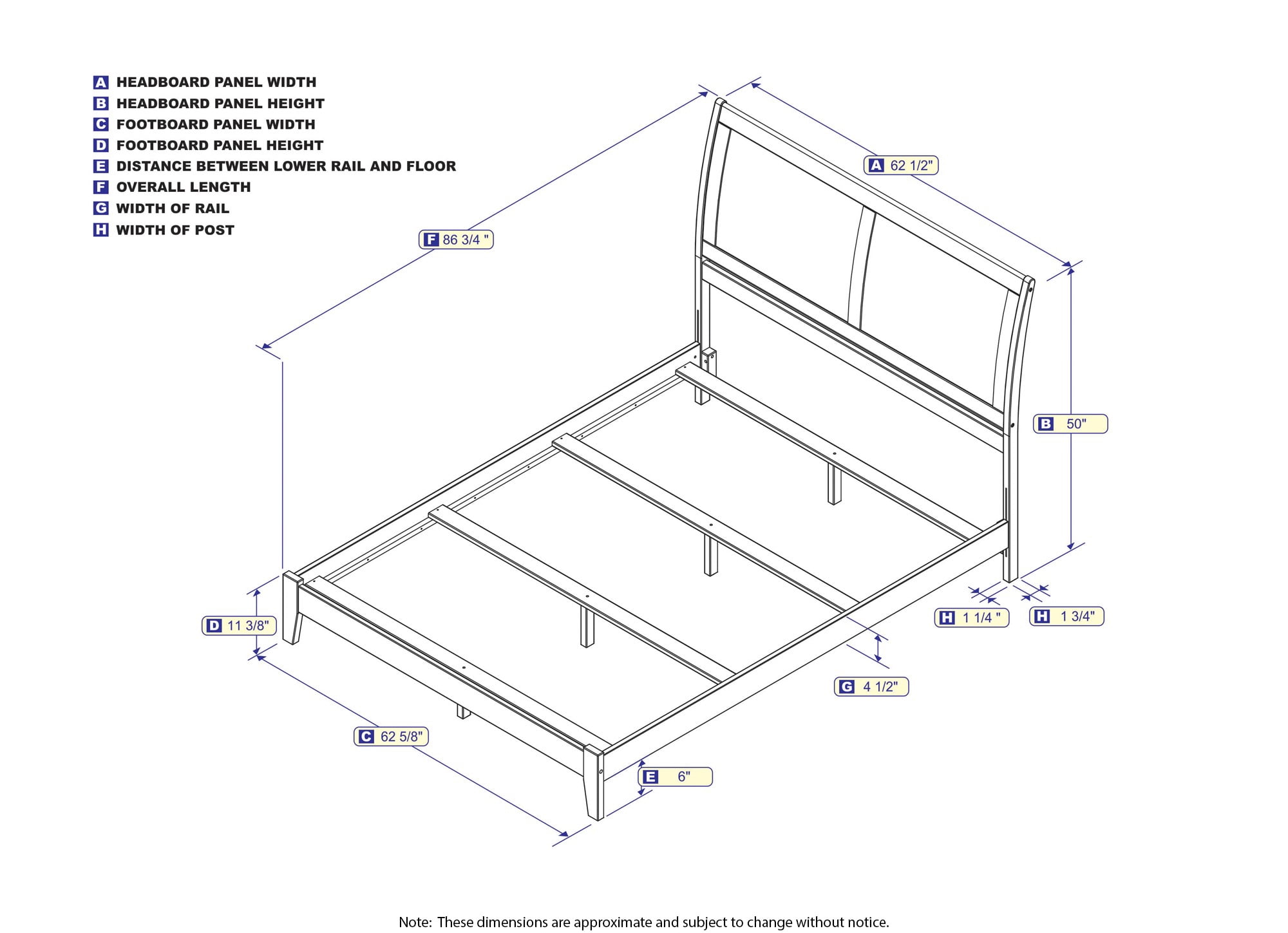 AFI Portland Queen Wood Foundation Bed Frame with Sleigh Headboard, Walnut