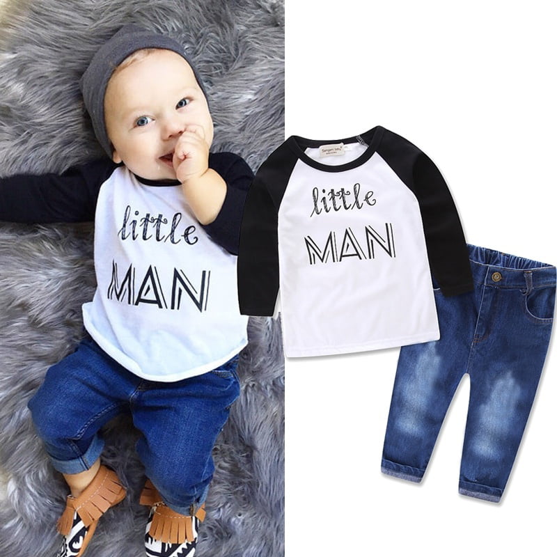 Casual Toddler Baby Boys Little MAN Tee T-shirt + Denim Pants 2PCS ...