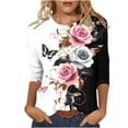 thumbnail image 2 of Sokhug Womens 3/4 Sleeve Dressy Shirts Casual Round Neck Floral Printed Holiday Tops Ladies Fashion Oversized Blouse, 2 of 5