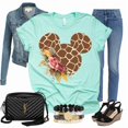 thumbnail image 3 of Women Teen Giraffe Mickey Ears with Flowers Shirt Floral Animal Print Character T-Shirt (Mint-4X-Large), 3 of 7