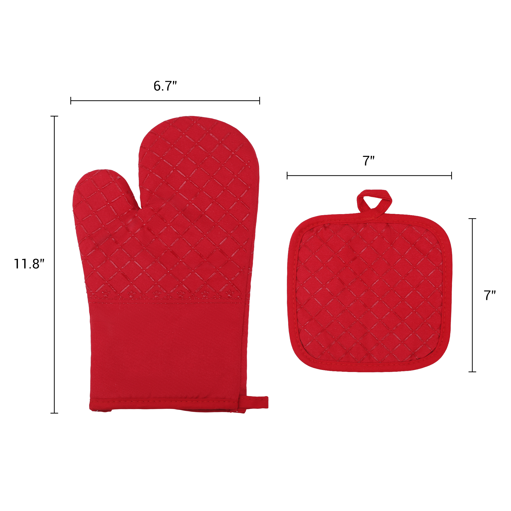 Unique Bargains Silicone Cotton Heat-Resistant 2 Pcs Kitchen Mitts Red 11.8x6.7inch