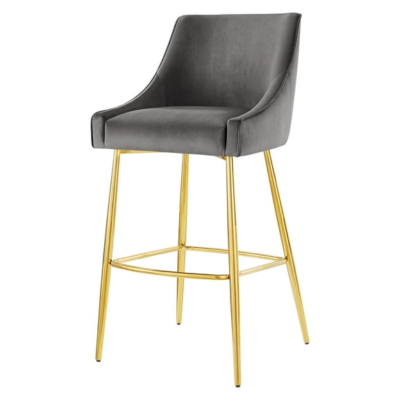 Bar Stool Chair Barstool, Grey Gray, Velvet, Modern Contemporary, Mid Century Bar Pub Cafe Bistro Hotel Lounge Dining Kitchen