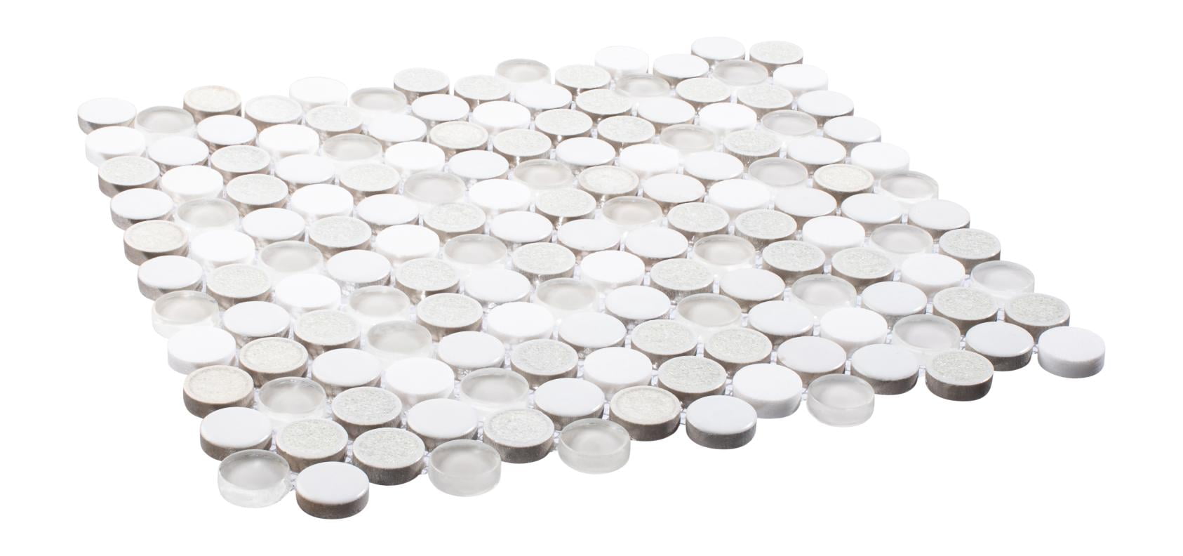 Polka Uno Gray 1-in. Vintage Penny Round Glass, Ceramic & Natural Stone Mosaic Wall and Floor Tile
