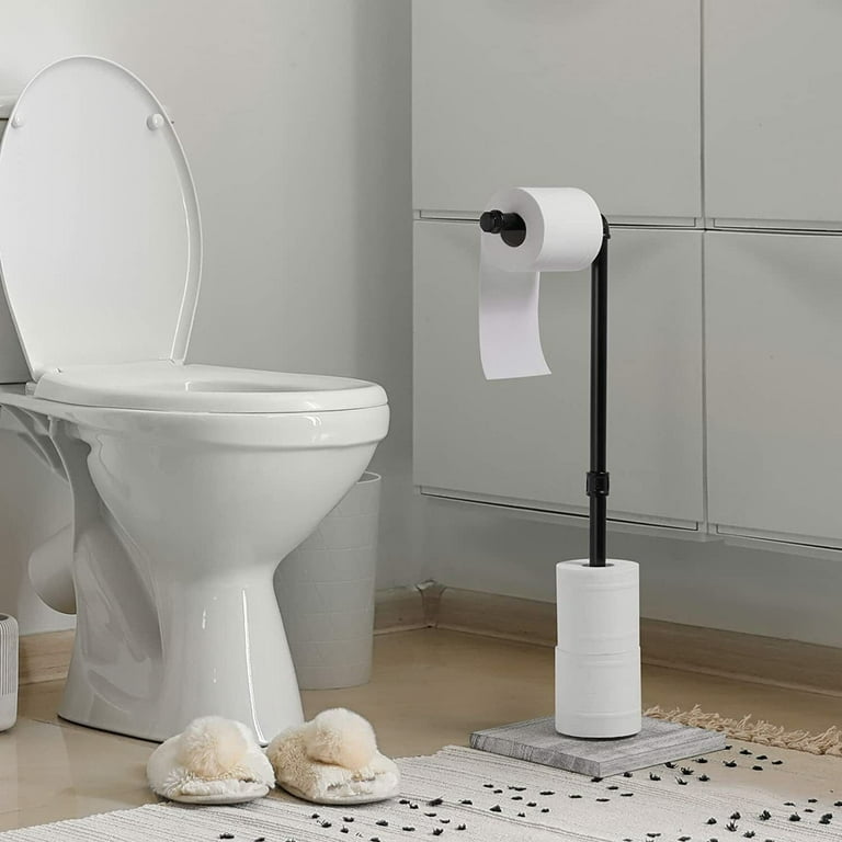 White, Grey Wood Free Standing Toilet Paper Roll Holder Bathroom