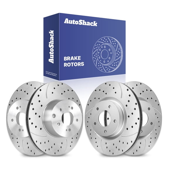AutoShack Front Vented & Rear Vented Drilled & Slotted Silver Zinc Coated Brake Rotors 4-PC Set Replacement for 2006-2012 Mitsubishi Eclipse 2007-2009 Mitsubishi Galant SilverShield Pro
