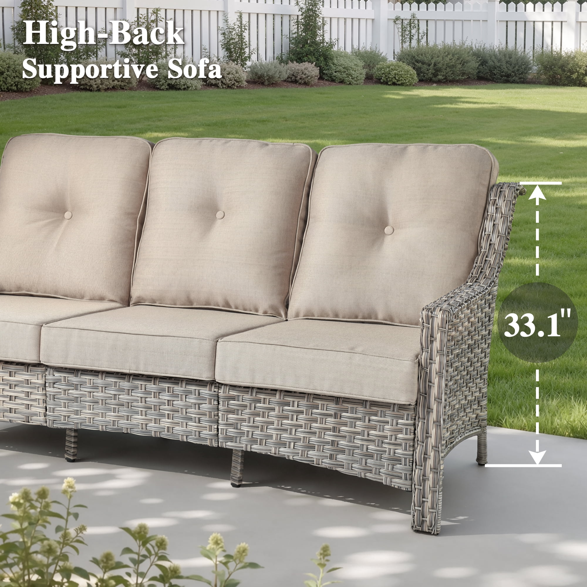 Ovios 4 Pieces Outdoor Furniture Set High Back All-Weather Wicker Patio Conversation Set with Solar Light Coffee Table, Beige