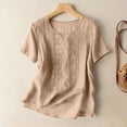 thumbnail image 4 of Embroidered Linen Tops for Women Gauze Tops Linen Shirts for Women Linen Tops for Women Cotton Boho Tops 3/4 Sleeve Tops Linen Boho Tops Cotton Tunic Tops Cotton Blouses Gauze Tunic Tops Brown 3XL, 4 of 7