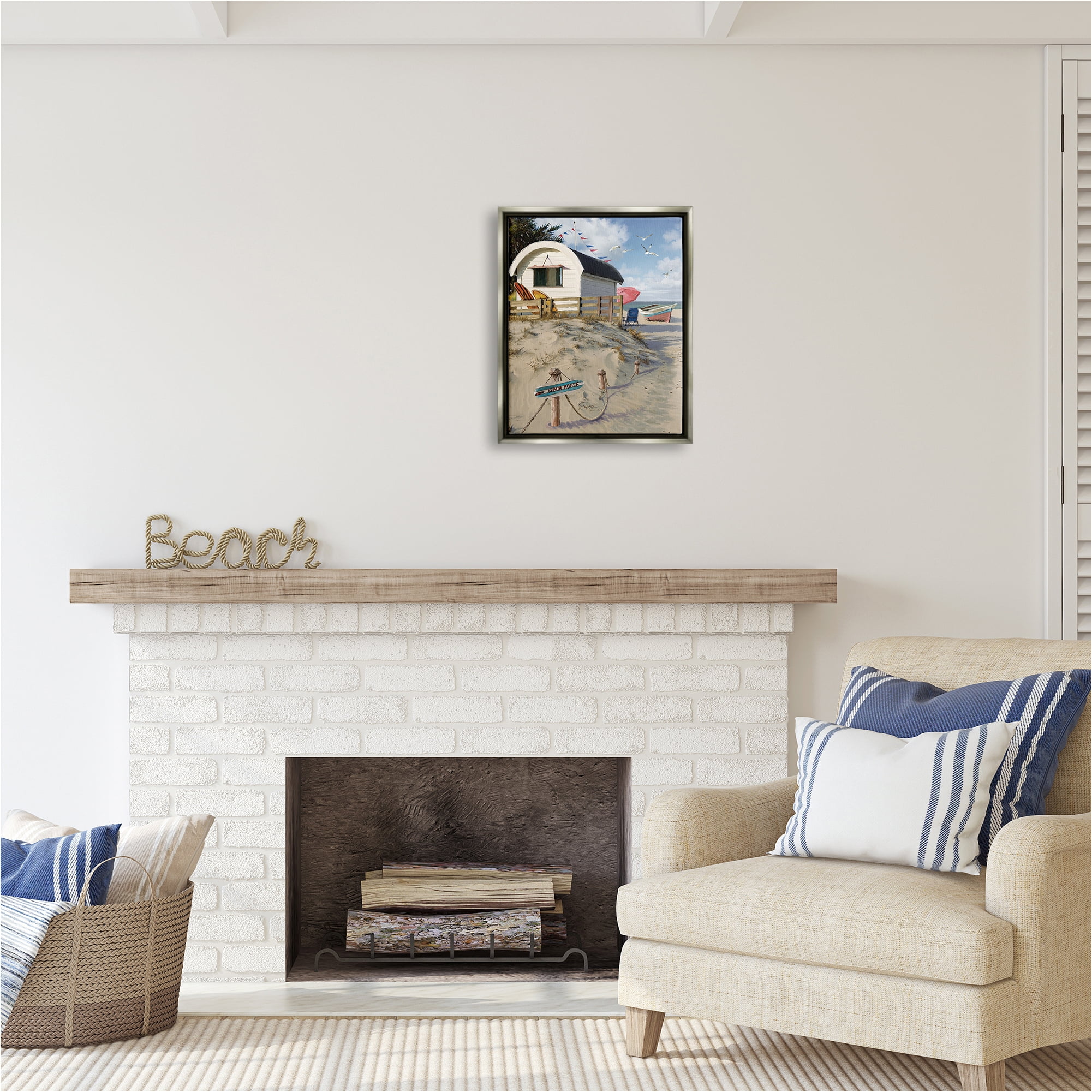 Stupell Industries Beach House Landscape Landscape Painting Gray Floater Framed Canvas Art Print Wall Art, 17 x 21