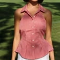thumbnail image 4 of Noric Women's Sleeveless Striped Button Up Tank Tops Summer Casual Slim Fit Vintage Peplum Blouse, 4 of 6
