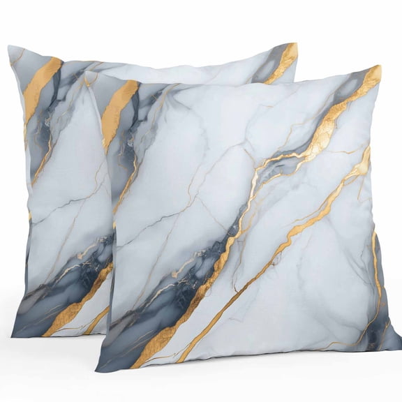Abstract Outdoor Pillow Covers Pack of 2 Grey White Marble Texture Golden Lines Waterproof Throw Pillow Covers Decorative Cushion Cases for Patio Garden Tent Balcony Couch 24x24 inch