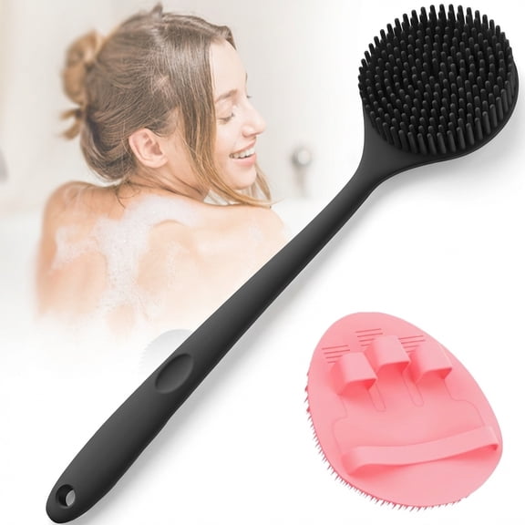Silicone Back Scrubber & Soft Bath Glove Set - Exfoliating Body Scrubber and Lathering Shower Brush Combination