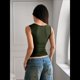 thumbnail image 4 of Camisetas Sin Mangas con Cuello Cuadrado y Botones Acanalados para Mujer, Lindas Camisetas de Verano Sin Mangas Verde L, 4 of 7