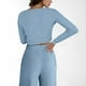 thumbnail image 3 of Gibobby Pijama de dos piezas para mujer Trajes de dos piezas para mujer Top corto de manga larga Pantalones de pierna ancha Conjuntos a juego Chándales(Azul,G), 3 of 5