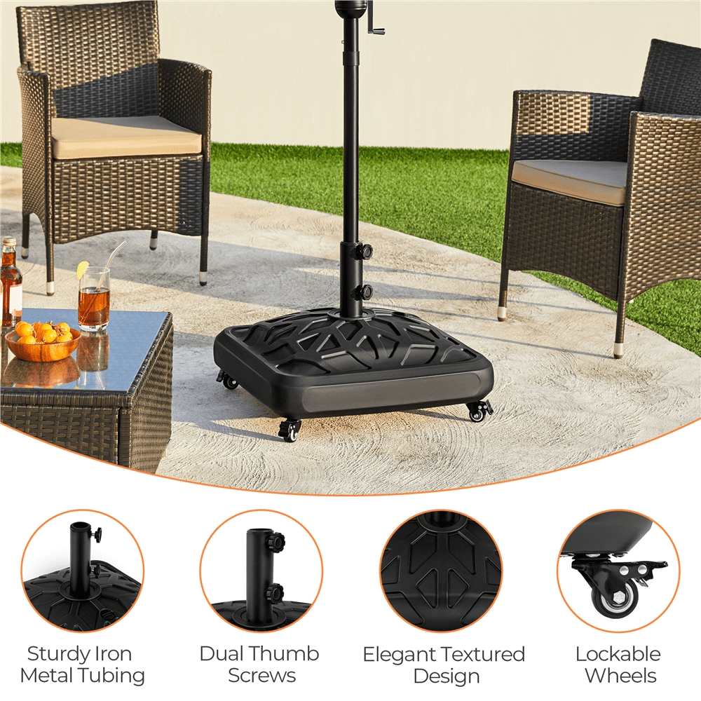 Renwick Rolling Umbrella Base Stand with Roots Pattern, Black