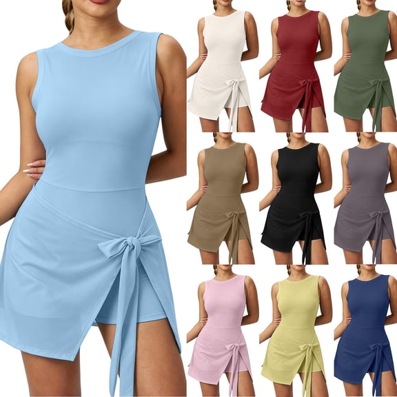 Hvogkswy Workout Jumpsuits for Women Solid Crew Neck Sleeveless Stretchy Romper Breathable Quick-Dry Athletic Yoga Jumpsuit