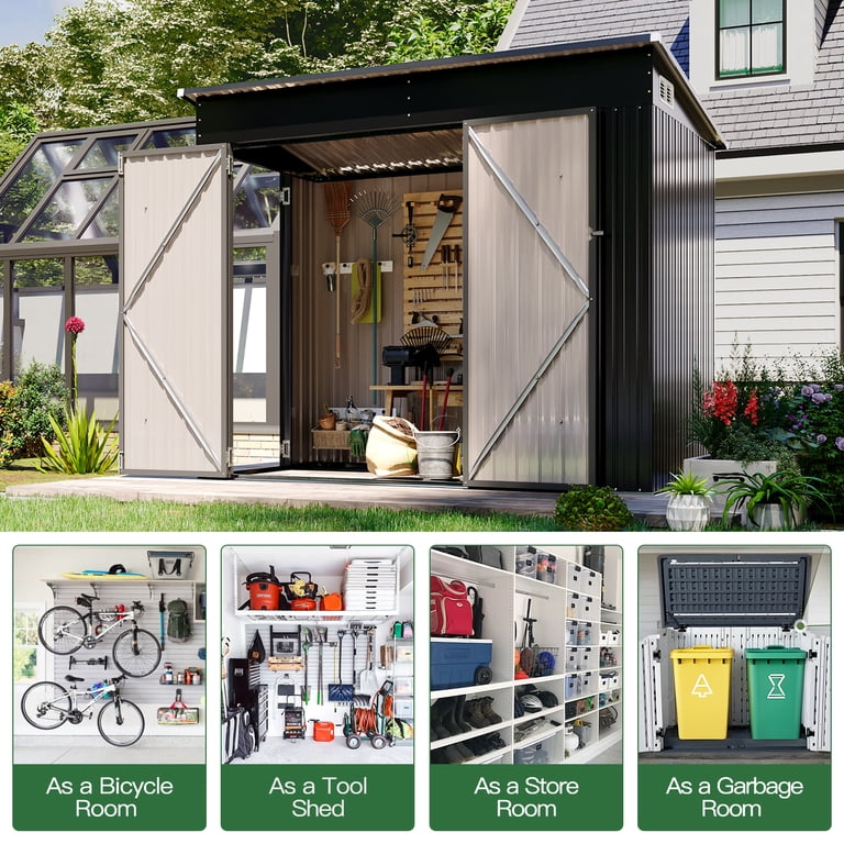 BaPiPro 8'x4' Lean-to Metal Storage Shed, Outdoor Lockable Shed