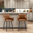 thumbnail image 2 of Dayalane 26" Counter Height Bar Stools Set of 2, Modern Faux Leather Upholstered Barstools with Back and Footrest, Kitchen Island Bar Stools with Armrests for Pub Home Bar Dining Room Bistro, Brown, 2 of 12