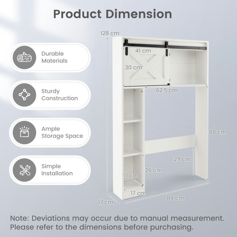 Finihen Toilet Storage Cabinet, Bathroom Cabinet Organizer, 4-Tier Over The Toilet Storage Cabinet with Sliding Barn Door and Storage Shelves, for Bathroom, White