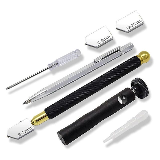 1 Set Glass Cutter, Alloy Incisive Professional Glass Cutting Tool with 3 Cutter Heads Marking Pen