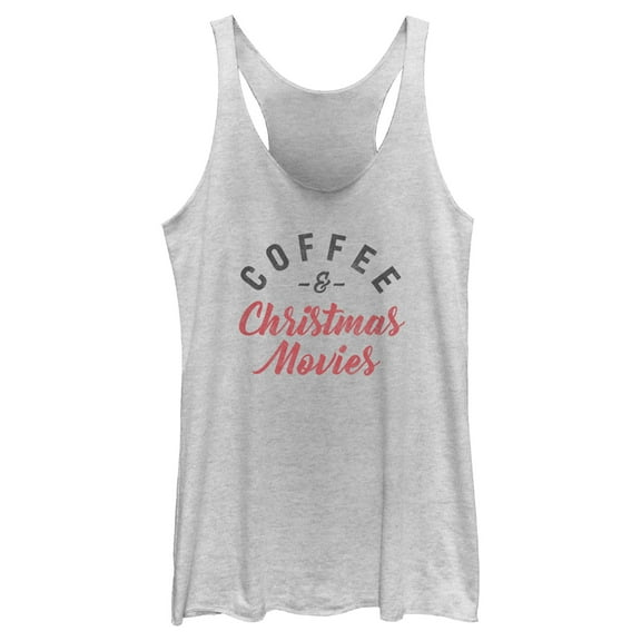 Women's Lost Gods Distressed Coffee and Christmas Movies  Racerback Tank Top White Heather X Small