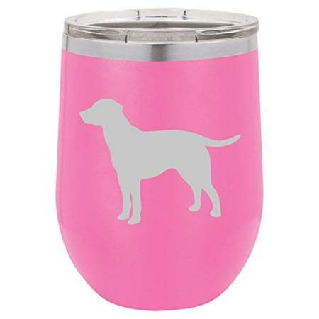 

12 oz Double Wall Vacuum Insulated Stainless Steel Stemless Wine Tumbler Glass Coffee Travel Mug With Lid Lab Labrador Retriever (Hot-Pink)
