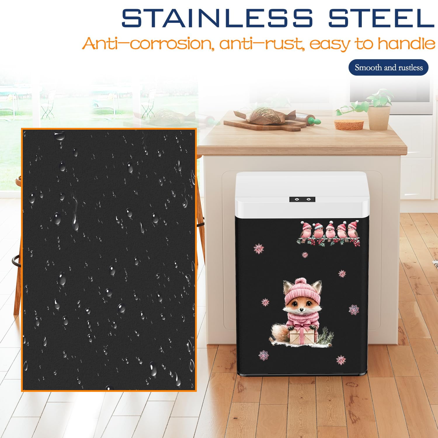 13 Gallon Trash Can Kitchen Trash Can with Lid High Capacity Garbage Can Stainless Steel Trash Can Automatic Trash Can Motion Sensor Trash Bin for Kitchen Bedroom Office, Black