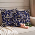 thumbnail image 3 of Pack of 2 Outdoor Pillow Covers 20x20 Inch Waterproof Abstract Blue Gold Throw Pillow Covers,Decorative Couch Pillow Shams Protectors Luxurious Traditional Flower Leaf Patio Cushion Pillowcases, 3 of 8