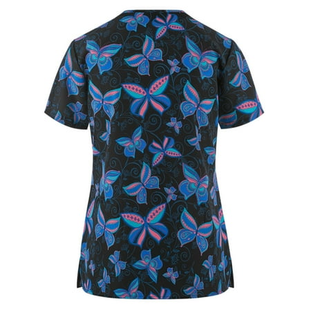 

Women s Comfortable Easy Fit Lightweight Durable Soft Stretch Printed V-Neck Medical Scrub Top