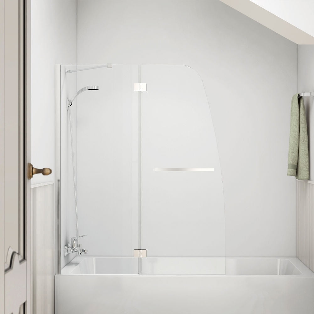 Kepooman 48 X 48 X 57" Bathroom H Frameless Folding Tub Screen in Chrome, Clear Kepooman 48 X 48 X 57" Bathroom H Frameless Folding Tub Screen in Chrome, Clear