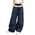 thumbnail image 4 of CPNG Girls Cargo Pants Elastic Waist Wide Leg Cargo Sweatpants with Lace Trim Trendy Baggy Casual Lightweight Cargo Trousers, 4 of 7