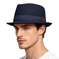 thumbnail image 3 of Lispipm Summer Mesh Pork Pie Hat for Men Women Roll Brim Retro Party Cap Travel Beach Sun Hats Classic Outdoor Breathable Caps Blue, 3 of 4
