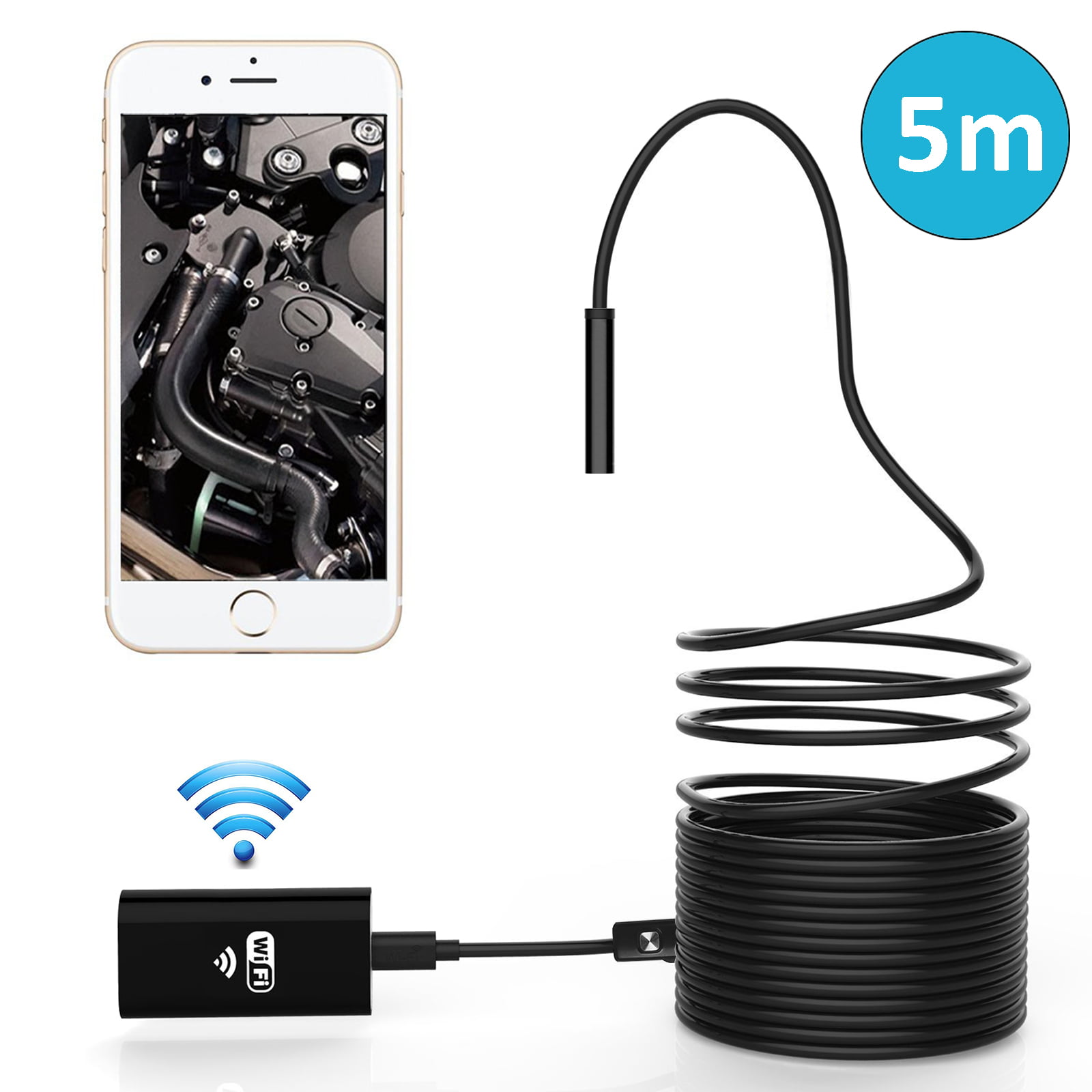 5M LED Wireless Endoscope WiFi Borescope Inspection Camera for iOS Android Windo 