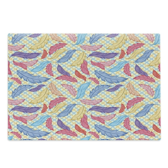 Colorful Cutting Board, Different Vane Feather Types on a Square Shape Striped Backdrop Print, Decorative Tempered Glass Cutting and Serving Board, Large Size, Multicolor, by Ambesonne