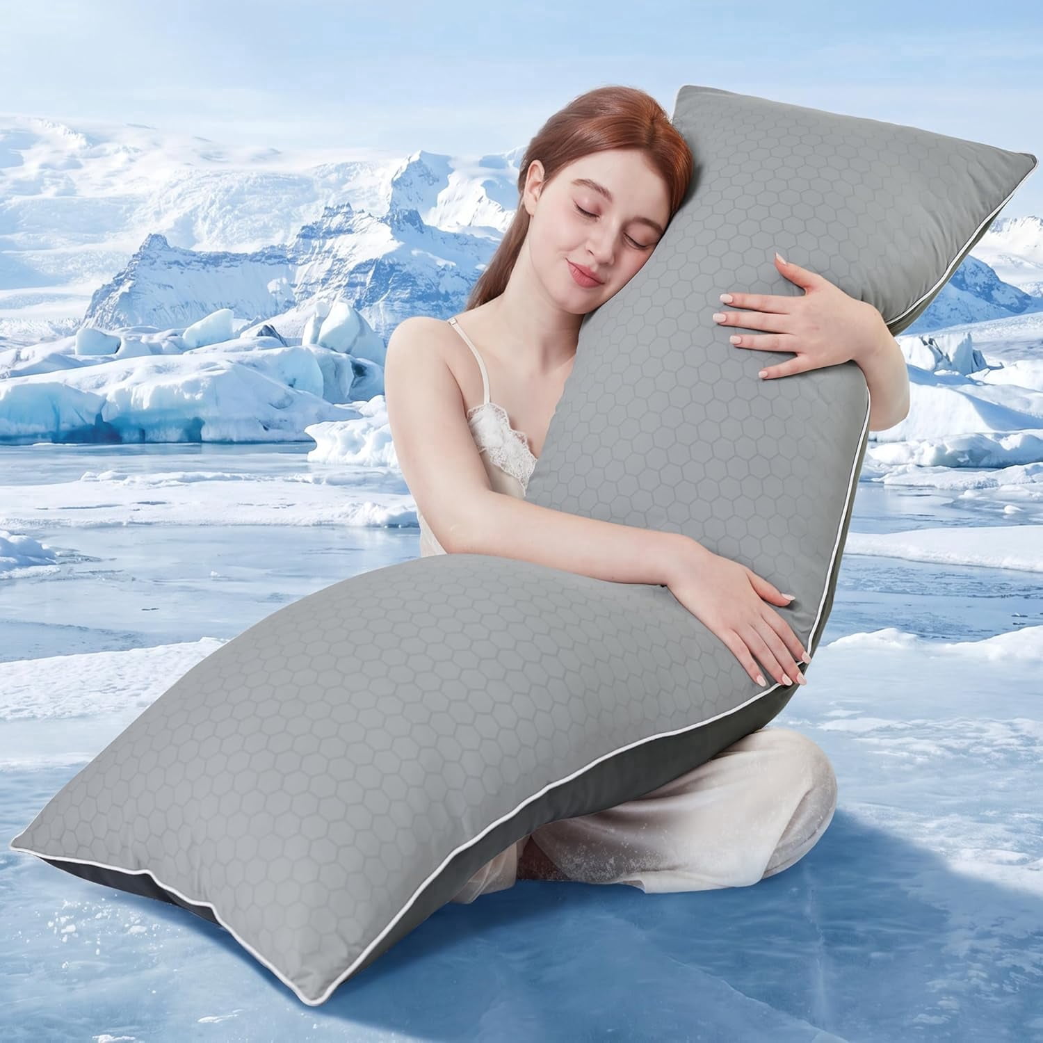 Parojati 20x54 Inch Cooling Body Pillow, Shredded Memory Foam Pillow with Hexagonal Pattern, Cold Touch Fabric, Support for Side Back Stomach Sleepers, Removable Washable Cover, Dark Grey